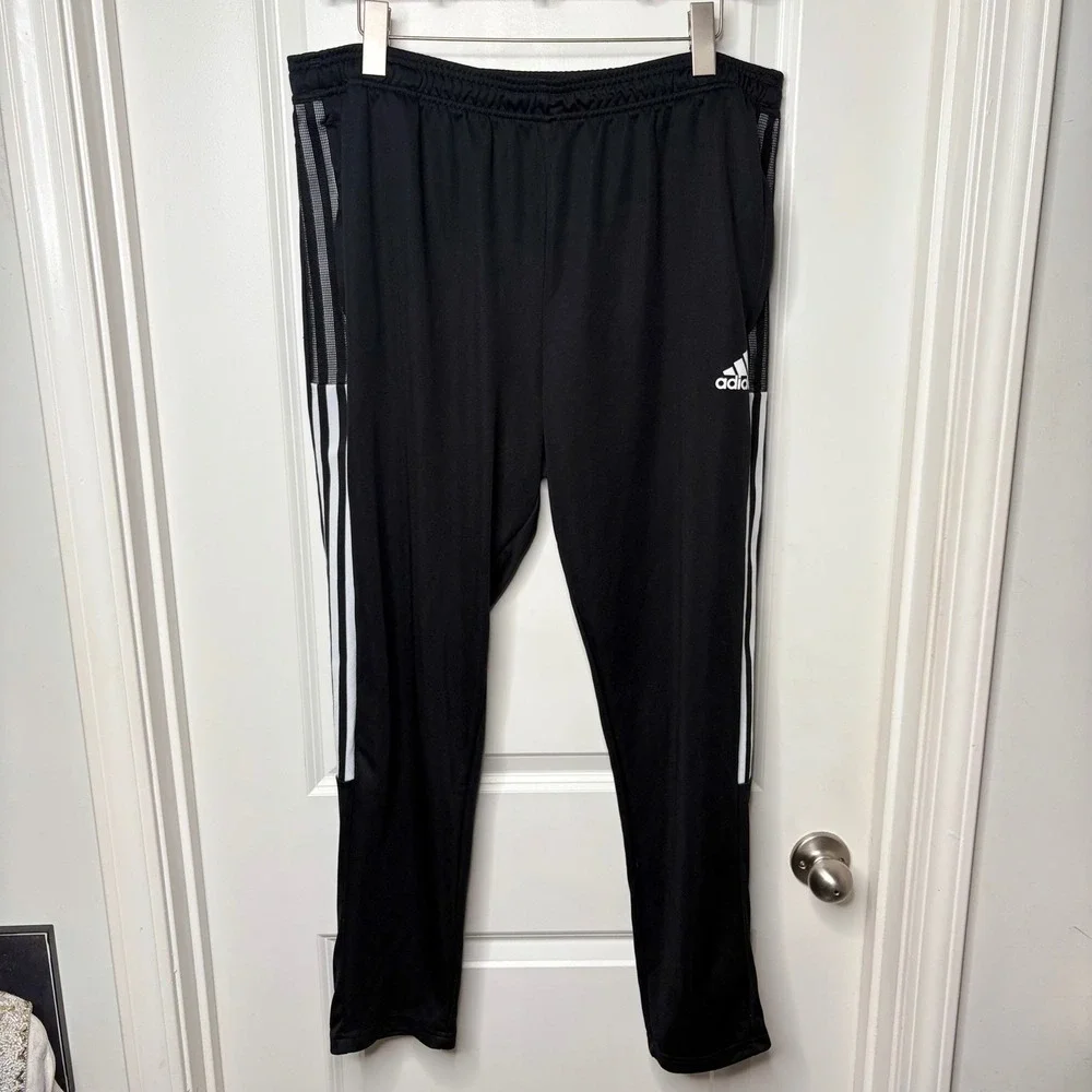Adidas Mens Tiro Track Pants Black Primegreen 3-Stripe Athletic Joggers 2XL EUC
